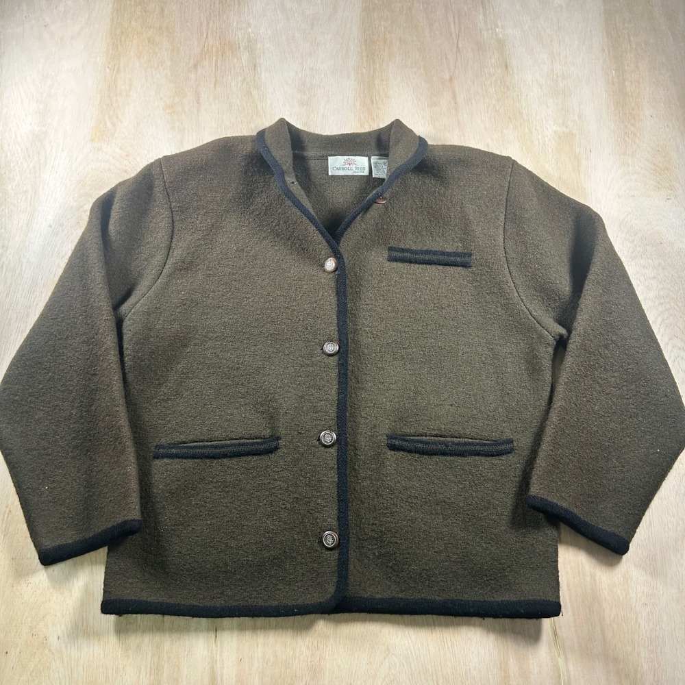 Carroll Reed Vintage Wool Jacket Olive Green Boiled Wool Cardigan Women Medium